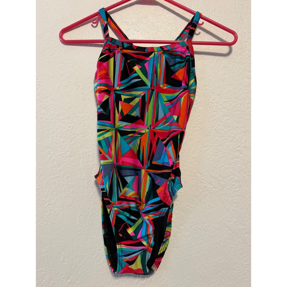 Speedo Womens Geometric Prism One Piece Swimsuit Multi Color Size 6/32 8191563
